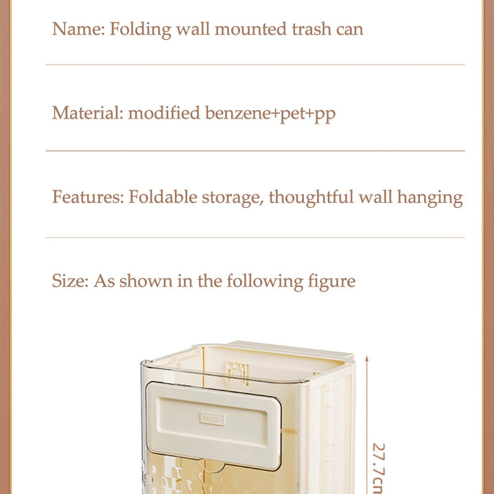 10L Hanging Kitchen Trash Bin for Cabinet Under Sink Wall Mounted Folding Waste Bin Food Bin