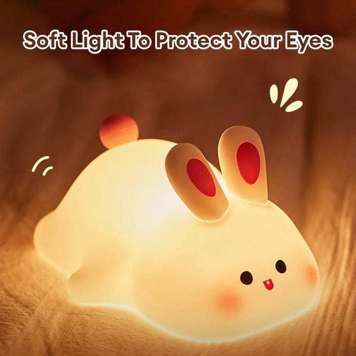 Rabbit Silicone Night Lamp Touch Sensor Rabbit Night Light Timer USB Rechargeable.