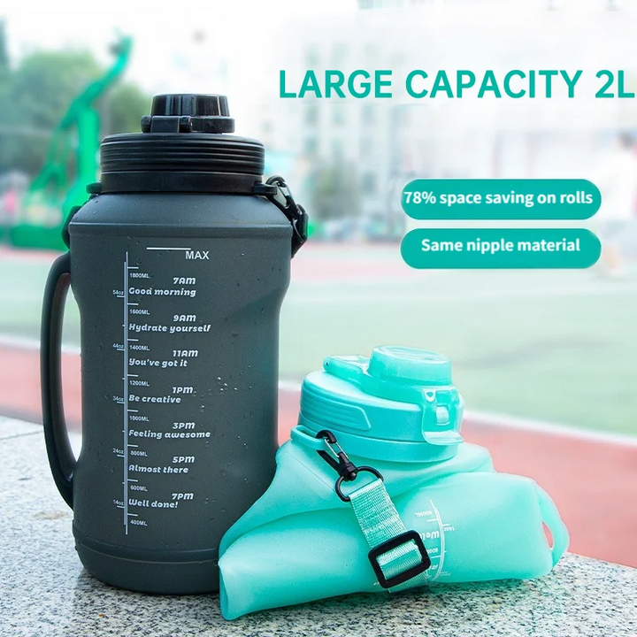 Collapsible Water Bottles, 2L/64OZ with Straw, Leak-Proof for Outdoor Sports and Travel