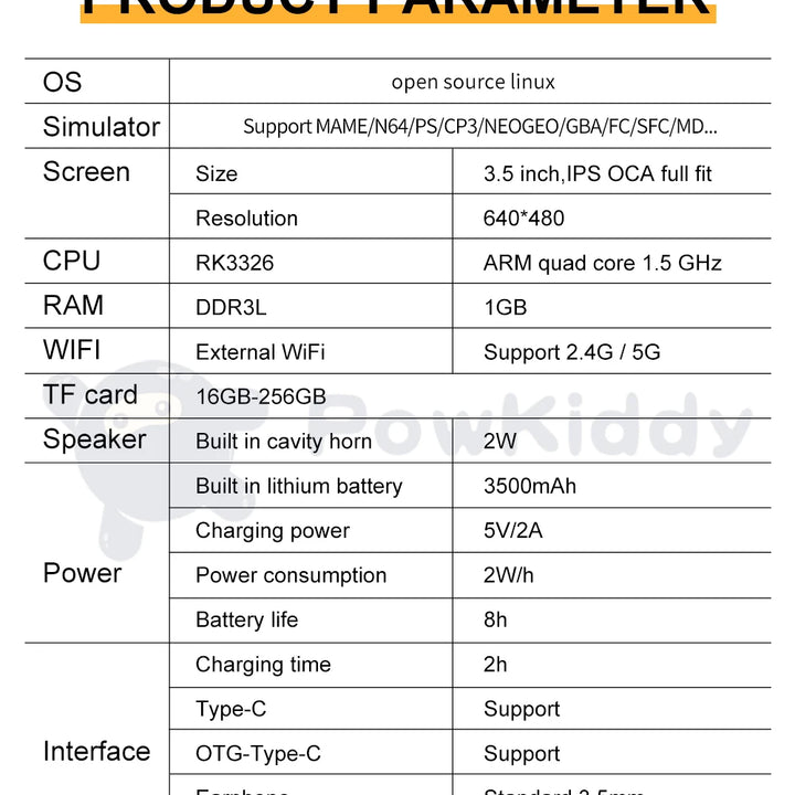 POWKIDDY New RGB20S Handheld Game Console Retro Open Source System RK3326 3.5-Inch 4:3 IPS Screen Children's Gifts