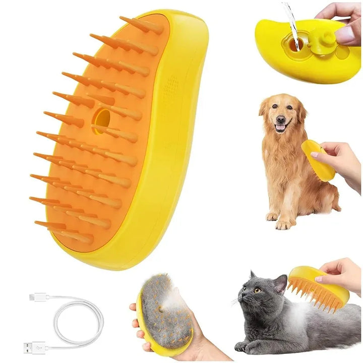 PET BRUSH FOR CATS AND DOGS STEAM DETANGING SPRAY 3 IN 1 USB RECHARGEABLE