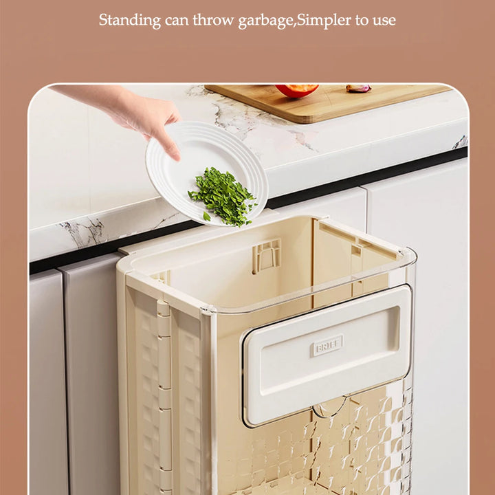 10L Hanging Kitchen Trash Bin for Cabinet Under Sink Wall Mounted Folding Waste Bin Food Bin