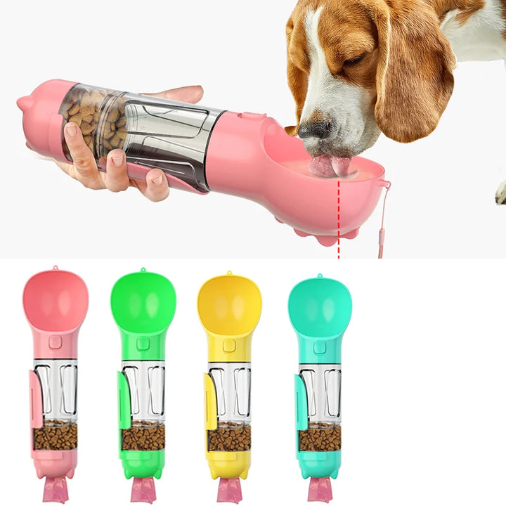 Pet drinking bottle 3 in 1 water snack bag for feces