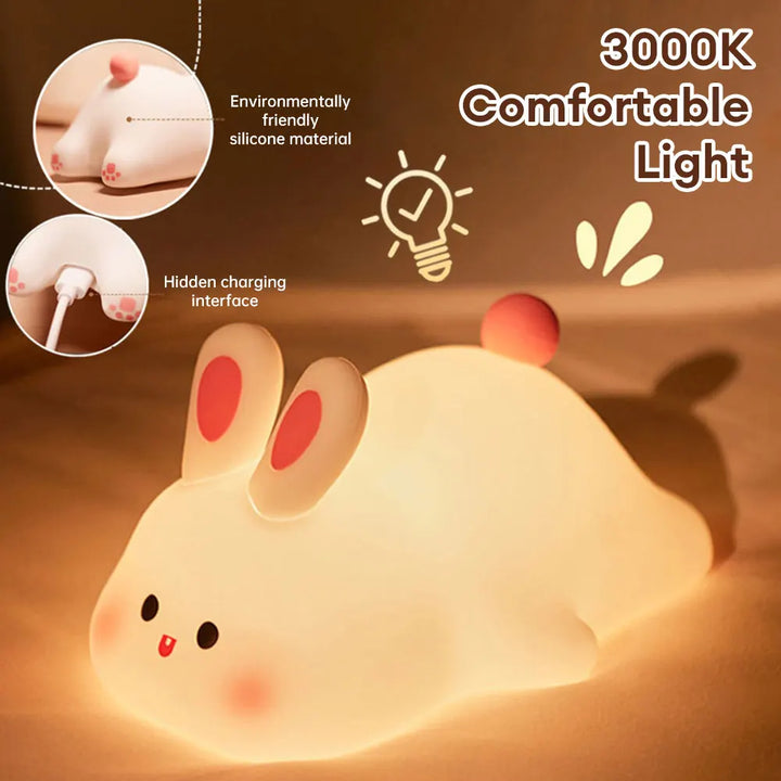 Rabbit Silicone Night Lamp Touch Sensor Rabbit Night Light Timer USB Rechargeable.