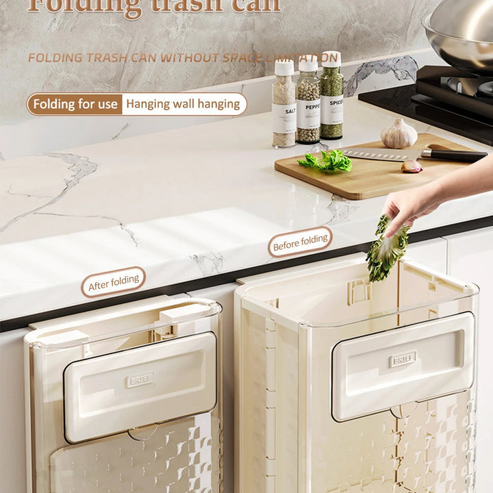 10L Hanging Kitchen Trash Bin for Cabinet Under Sink Wall Mounted Folding Waste Bin Food Bin