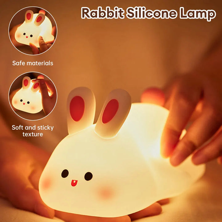 Rabbit Silicone Night Lamp Touch Sensor Rabbit Night Light Timer USB Rechargeable.