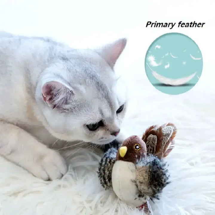 Interactive Cat Toys Flying Bird Cat Toy Flapping Wings Sparrow Catnip Toys Vivid Chirpi]ng Simulation Bird Interactive Cat Toy