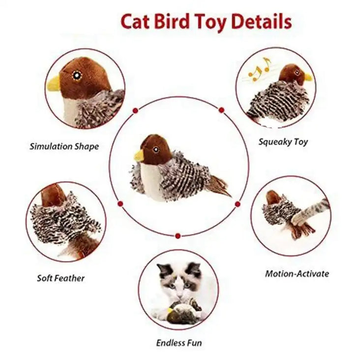 Interactive Cat Toys Flying Bird Cat Toy Flapping Wings Sparrow Catnip Toys Vivid Chirpi]ng Simulation Bird Interactive Cat Toy